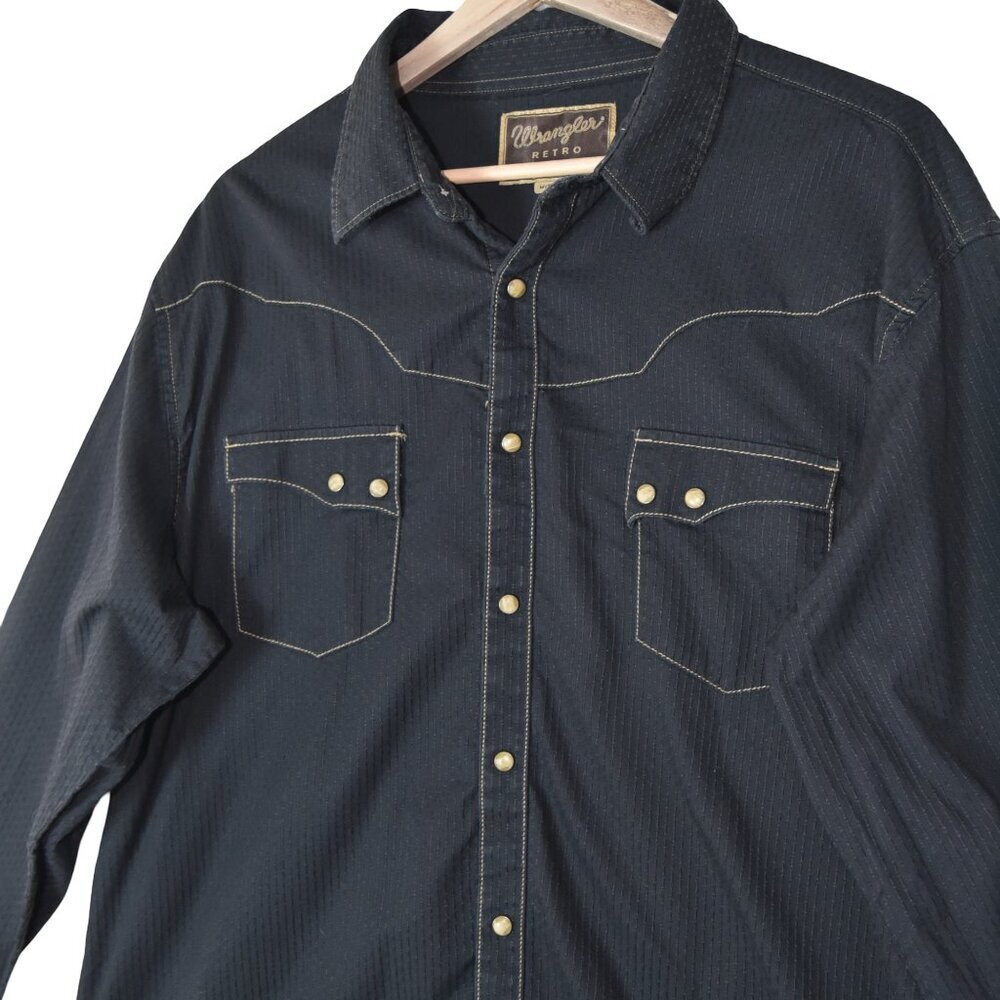 Wrangler Retro Western Shirt Size XXL 100% Cotton Black Pearl Snaps - Picture 2 of 8